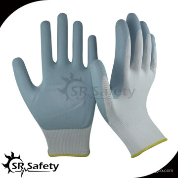 SRSAFETY Guantes de nitrilo de espuma normal grueso revestidos de nylon de calibre 13, trabajo de seguridad transpirable